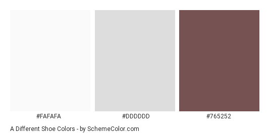A Different Shoe - Color scheme palette thumbnail - #FAFAFA #DDDDDD #765252 