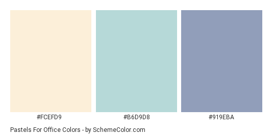Pastels for Office - Color scheme palette thumbnail - #FCEFD9 #B6D9D8 #919EBA 