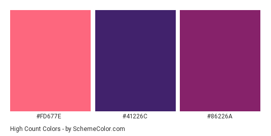 High Count - Color scheme palette thumbnail - #FD677E #41226C #86226A 