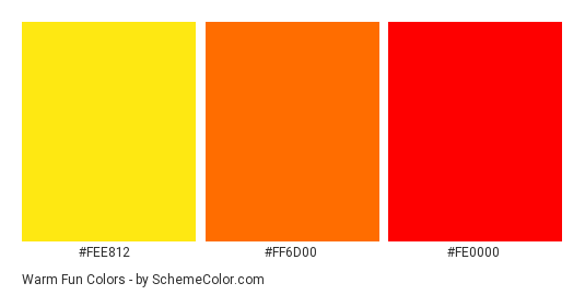 Warm Fun - Color scheme palette thumbnail - #FEE812 #FF6D00 #FE0000 