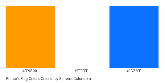 Prince’s Flag Colors - Color scheme palette thumbnail - #FF9B00 #FFFFFF #0B72FF 