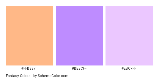 Fantasy - Color scheme palette thumbnail - #FFB887 #BE8CFF #EBC7FF 