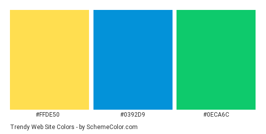 Trendy Web Site - Color scheme palette thumbnail - #FFDE50 #0392D9 #0ECA6C 