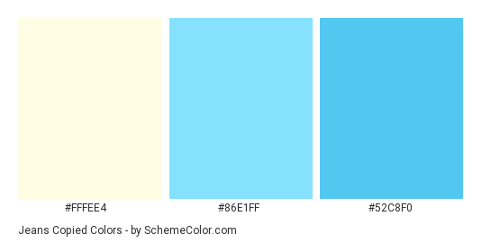 Jeans copied - Color scheme palette thumbnail - #FFFEE4 #86E1FF #52C8F0 