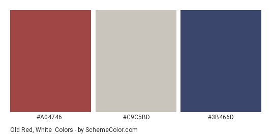 Old Red, White & Blue - Color scheme palette thumbnail - #a04746 #c9c5bd #3b466d 