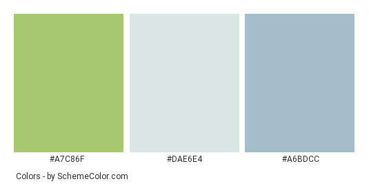 All Things Noted - Color scheme palette thumbnail - #a7c86f #dae6e4 #a6bdcc 