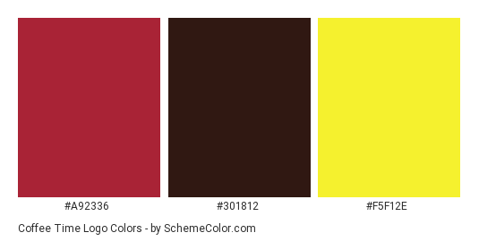 Coffee Time Logo - Color scheme palette thumbnail - #a92336 #301812 #f5f12e 