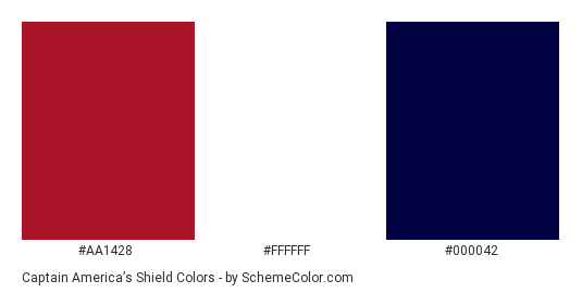 Captain America’s Shield - Color scheme palette thumbnail - #aa1428 #ffffff #000042 