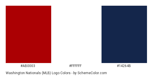 Washington Nationals (MLB) Logo - Color scheme palette thumbnail - #ab0003 #ffffff #14264b 