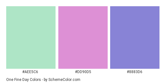 One Fine Day - Color scheme palette thumbnail - #aee5c6 #DD90D5 #8883D6 