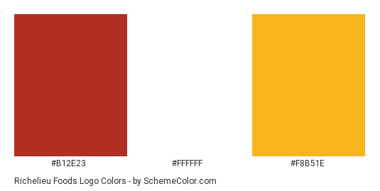 Richelieu Foods Logo - Color scheme palette thumbnail - #b12e23 #ffffff #f8b51e 