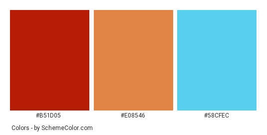 Brush on Wall - Color scheme palette thumbnail - #b51d05 #e08546 #58cfec 