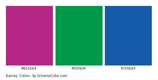 Barney & Friends Logo - Color scheme palette thumbnail - #b62684 #009849 #155ba9 