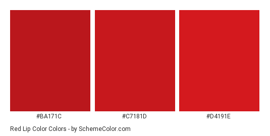 Red Lip color - Color scheme palette thumbnail - #ba171c #c7181d #d4191e 