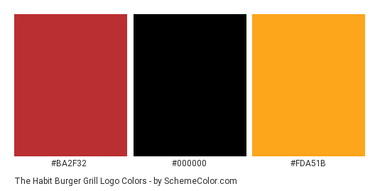 The Habit Burger Grill Logo - Color scheme palette thumbnail - #ba2f32 #000000 #fda51b 
