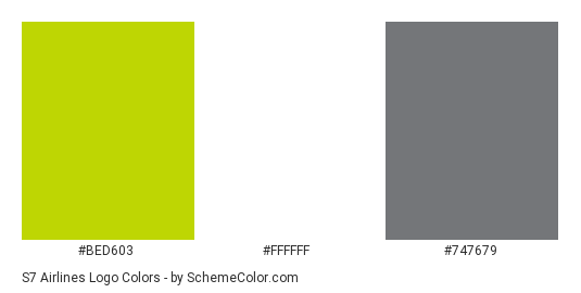 S7 Airlines Logo - Color scheme palette thumbnail - #bed603 #ffffff #747679 