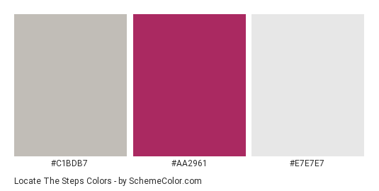 Locate the Steps - Color scheme palette thumbnail - #c1bdb7 #aa2961 #e7e7e7 