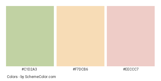 Pastel Macaroons - Color scheme palette thumbnail - #c1d2a3 #f7dcb6 #eeccc7 