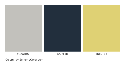 Gray Brich - Color scheme palette thumbnail - #c2c1bc #222f3d #dfd174 