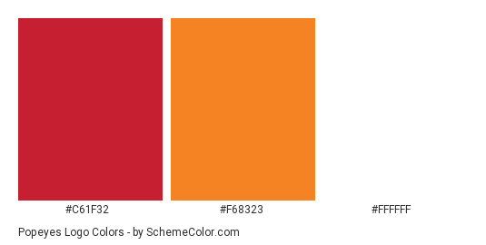 Popeyes Logo - Color scheme palette thumbnail - #c61f32 #f68323 #ffffff 