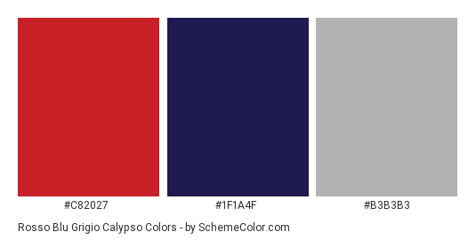 Rosso Blu Grigio Calypso - Color scheme palette thumbnail - #c82027 #1f1a4f #b3b3b3 
