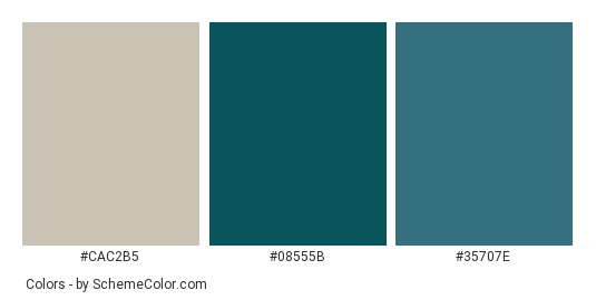 Blue Glass Window Facade - Color scheme palette thumbnail - #cac2b5 #08555b #35707e 