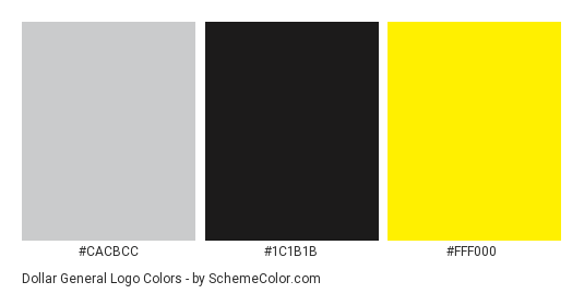 Dollar General Logo - Color scheme palette thumbnail - #cacbcc #1c1b1b #fff000 
