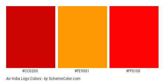 Air India Logo - Color scheme palette thumbnail - #cc0200 #fe9901 #ff0100 