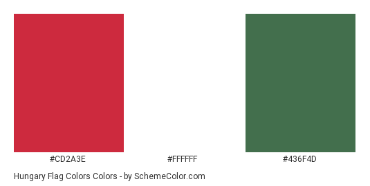 Hungary Flag Colors - Color scheme palette thumbnail - #cd2a3e #ffffff #436f4d 