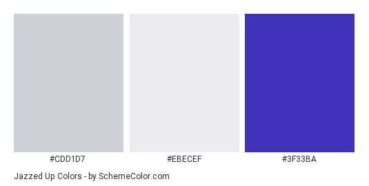 Jazzed Up - Color scheme palette thumbnail - #cdd1d7 #ebecef #3f33ba 