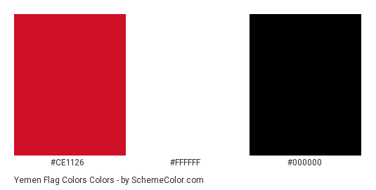 Yemen Flag Colors - Color scheme palette thumbnail - #ce1126 #ffffff #000000 