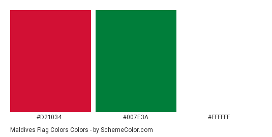 Maldives Flag Colors - Color scheme palette thumbnail - #d21034 #007e3a #ffffff 