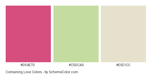 Containing Love - Color scheme palette thumbnail - #d54e7d #c5dca0 #e5e1cc 
