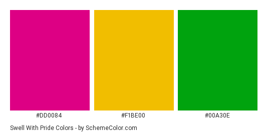 Swell with Pride - Color scheme palette thumbnail - #dd0084 #f1be00 #00a30e 