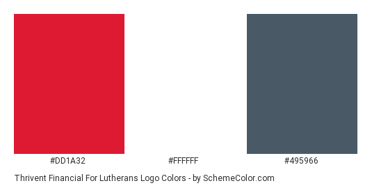 Thrivent Financial for Lutherans Logo - Color scheme palette thumbnail - #dd1a32 #ffffff #495966 