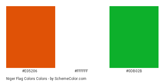 Niger Flag Colors - Color scheme palette thumbnail - #e05206 #ffffff #0db02b 