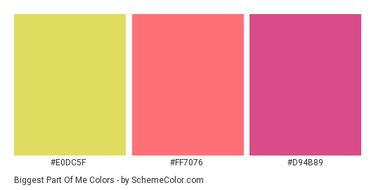 Biggest Part of Me - Color scheme palette thumbnail - #e0dc5f #ff7076 #d94b89 