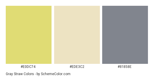 Gray Straw - Color scheme palette thumbnail - #e0dc74 #ede3c2 #81858E 