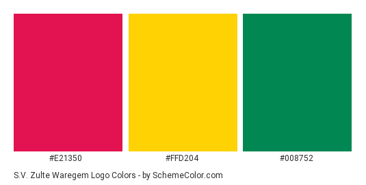 S.V. Zulte Waregem Logo - Color scheme palette thumbnail - #e21350 #ffd204 #008752 