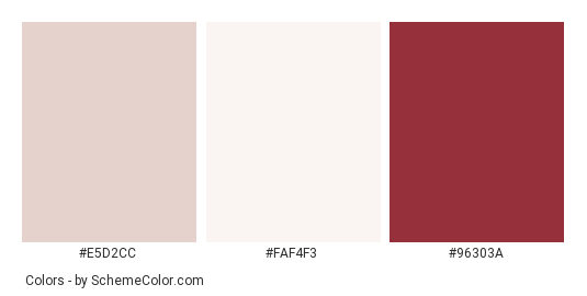 Big House Exterior Colors Idea - Color scheme palette thumbnail - #e5d2cc #faf4f3 #96303a 