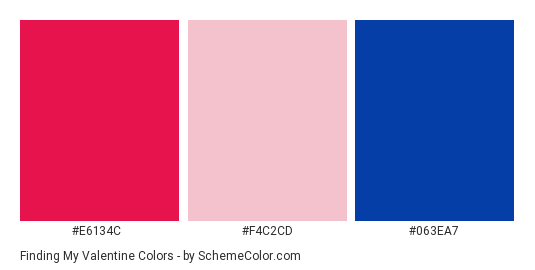 Finding my Valentine - Color scheme palette thumbnail - #e6134c #f4c2cd #063ea7 