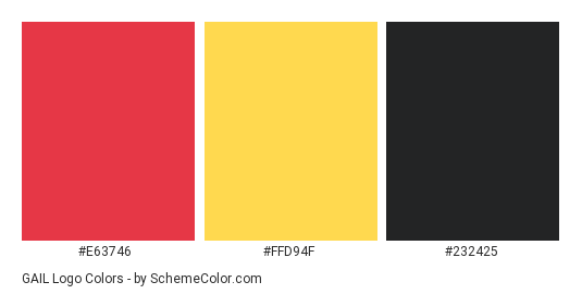 GAIL Logo - Color scheme palette thumbnail - #e63746 #ffd94f #232425 