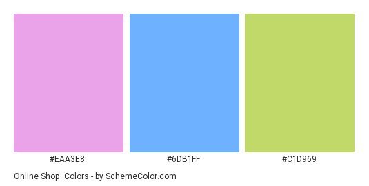 Online Shop #1 - Color scheme palette thumbnail - #eaa3e8 #6db1ff #c1d969 