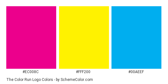 The Color Run Logo - Color scheme palette thumbnail - #ec008c #fff200 #00aeef 