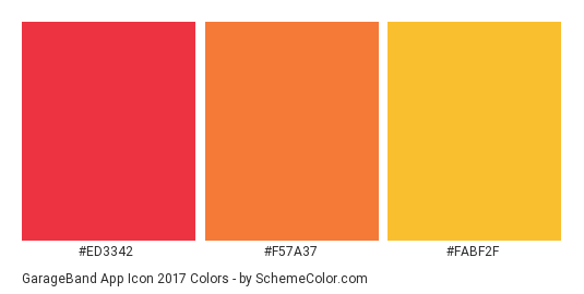GarageBand App Icon 2017 - Color scheme palette thumbnail - #ed3342 #f57a37 #fabf2f 