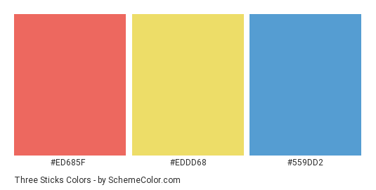 Three Sticks - Color scheme palette thumbnail - #ed685f #eddd68 #559dd2 