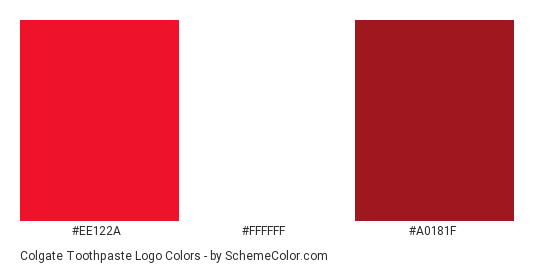 Colgate Toothpaste Logo - Color scheme palette thumbnail - #ee122a #ffffff #a0181f 