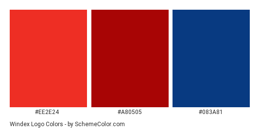 Windex Logo - Color scheme palette thumbnail - #ee2e24 #a80505 #083a81 