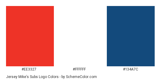 Jersey Mike’s Subs Logo - Color scheme palette thumbnail - #ee3327 #ffffff #134a7c 