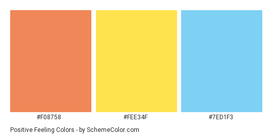 Positive Feeling - Color scheme palette thumbnail - #f08758 #fee34f #7ed1f3 